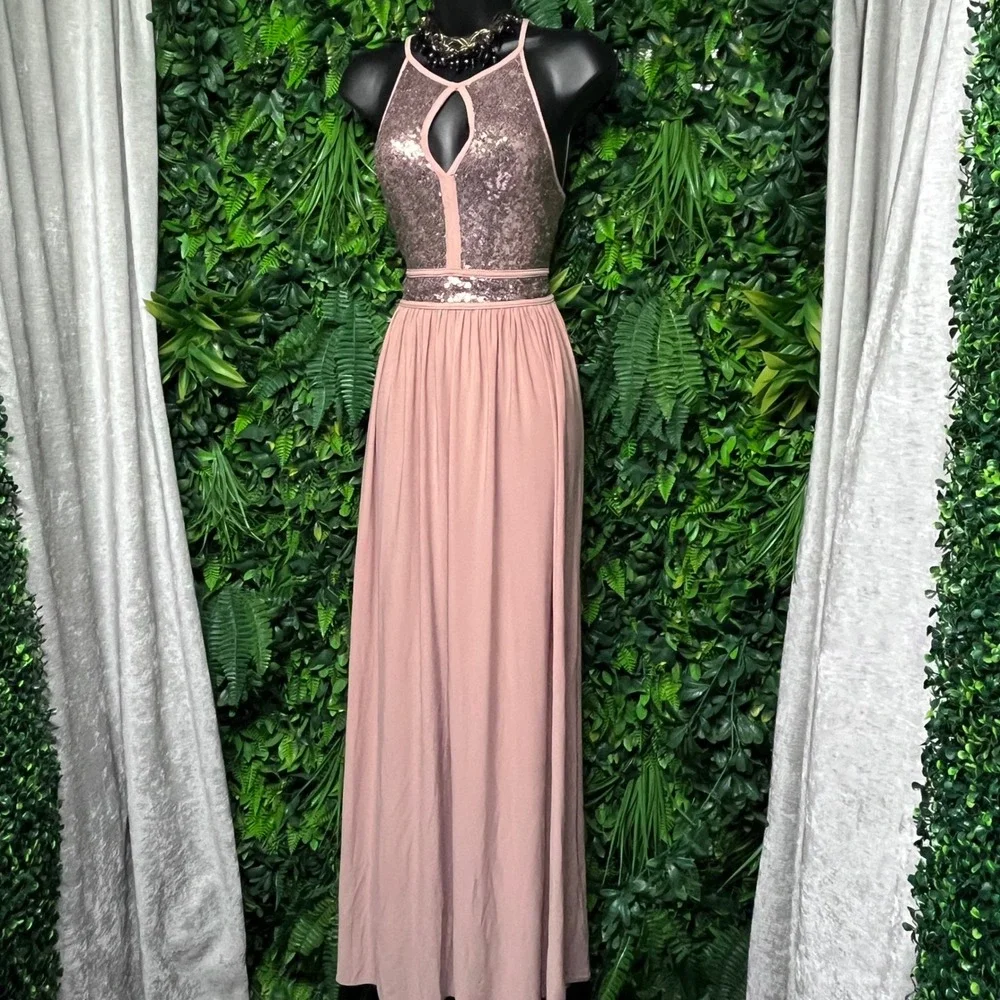 morgan and co halter dress & Co. | Dresses | Morgan Small Tan Rose Gold Sequin Keyhole Size 5 Gown 385 Evening gown